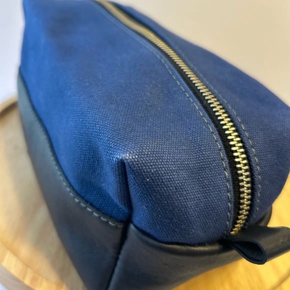 F H Wadsworth men’s toiletry bag blue canvas black leather Travel Bag 10”x4.5” - Picture 3 of 8